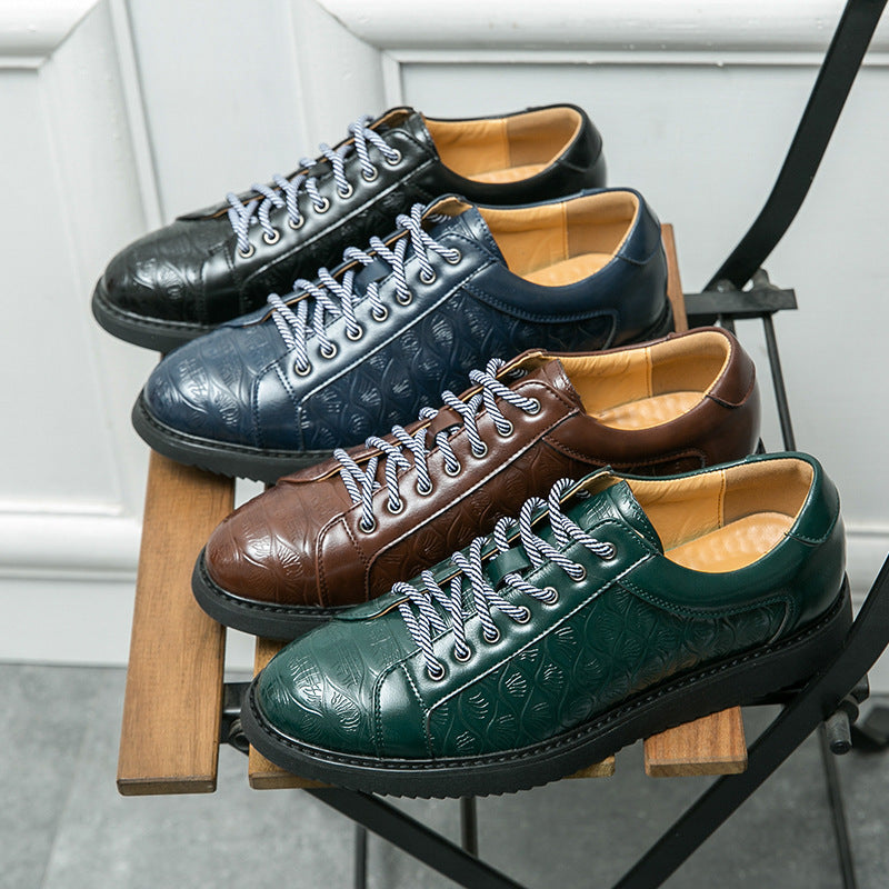 Men's Casual Carved Leather Shoes Lace-up With Flat Sole