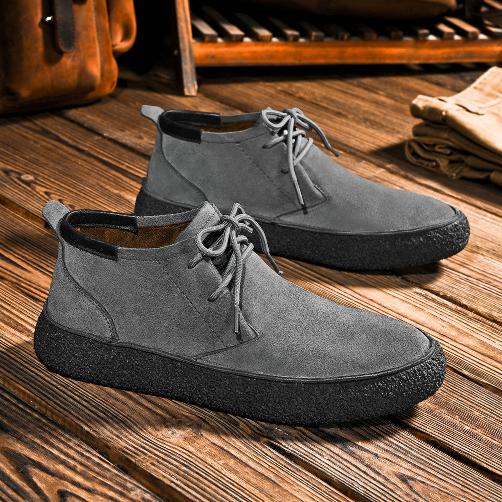 Matte Leather Mercerized Suede Leather Mid-top Board Men’s Shoes