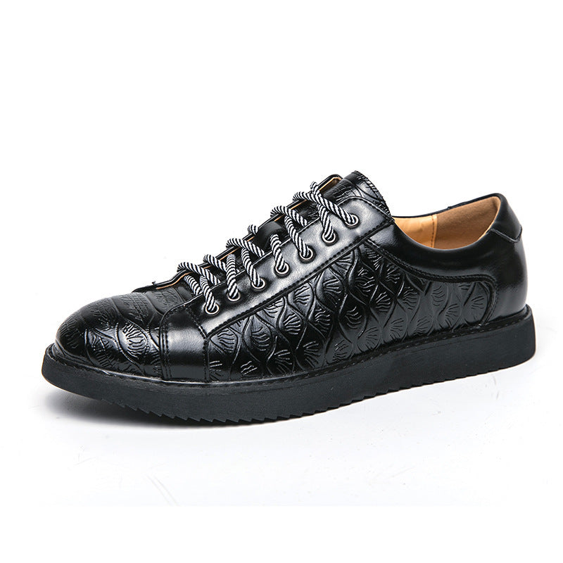Men's Casual Carved Leather Shoes Lace-up With Flat Sole