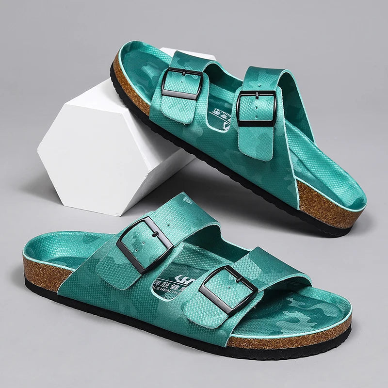 جديد فاخر جلد النساء الصنادل عالية الجودة البغال قباقيب النعال الكلاسيكية مشبك الفلين الشرائح