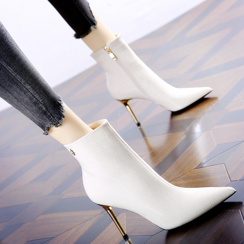 Pointed High Heels Patent Leather Stilettos Elegant High-Top Women’s Shoes