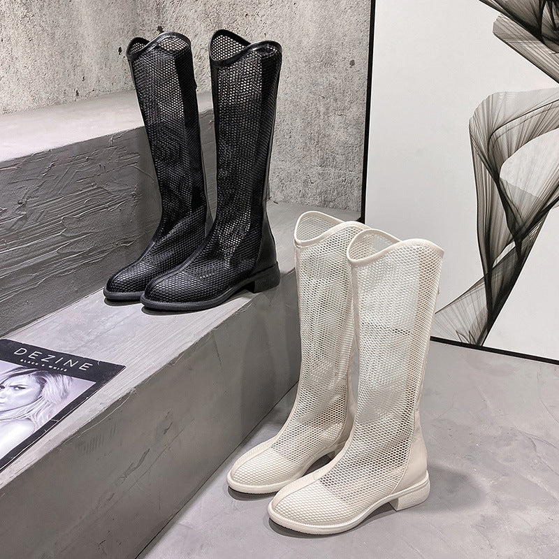 Hollow And Breathable Toe Thick Heel Ankle Mesh Women Boots