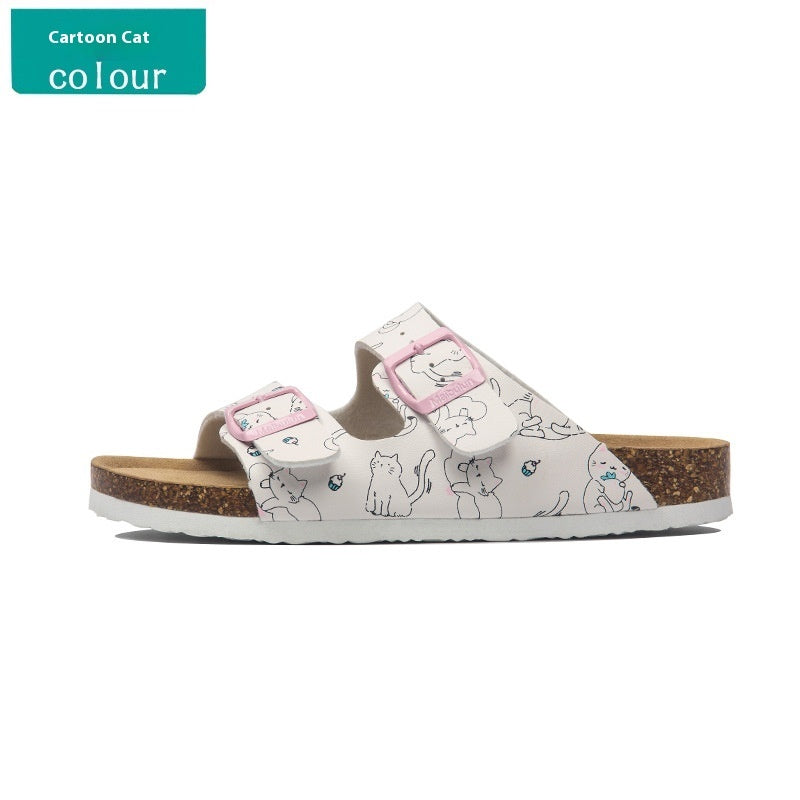 Buckle Flat Cork Slippers Summer Beach Buckle Sandals