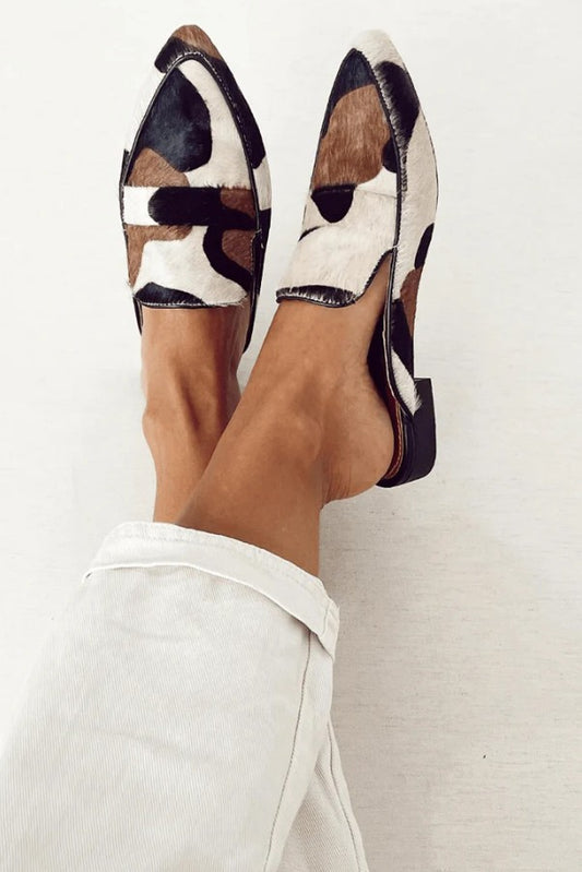 Women's Retro Pointed-toe Low Heel Cow or Horse Hair Shoes