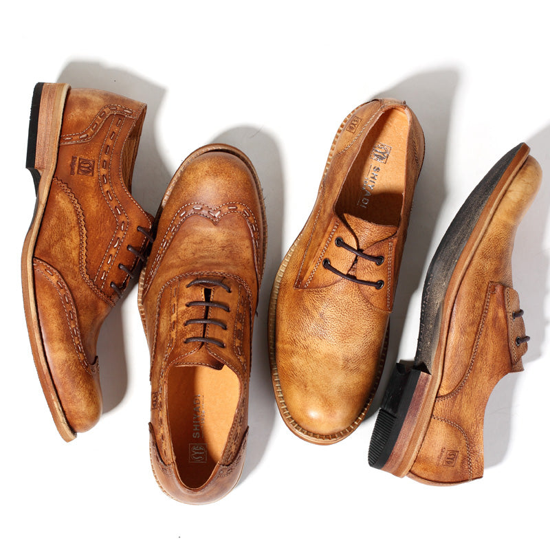 New Retro Brogue Leather Shoes Men's Casual Carving