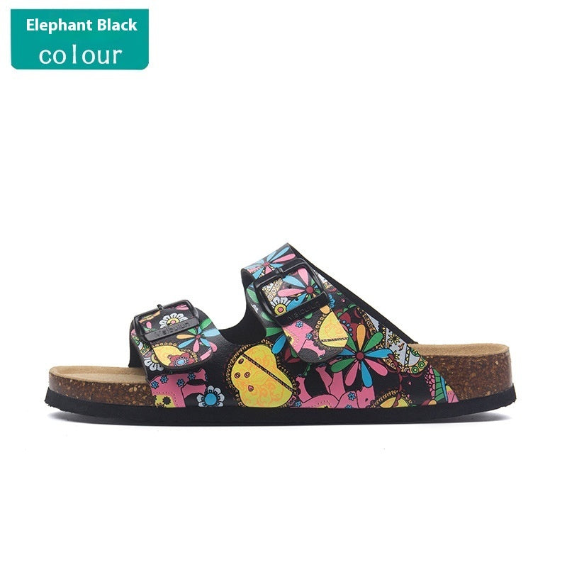 Buckle Flat Cork Slippers Summer Beach Buckle Sandals