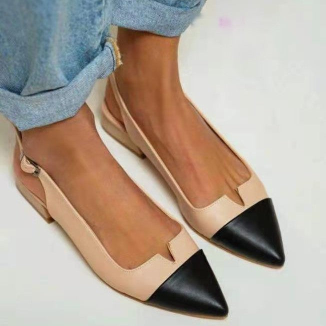 Spring 2024 Summer New Women's Shoes Pointed Flat Bottom Pumps Color Matching Low Heel Shoes
