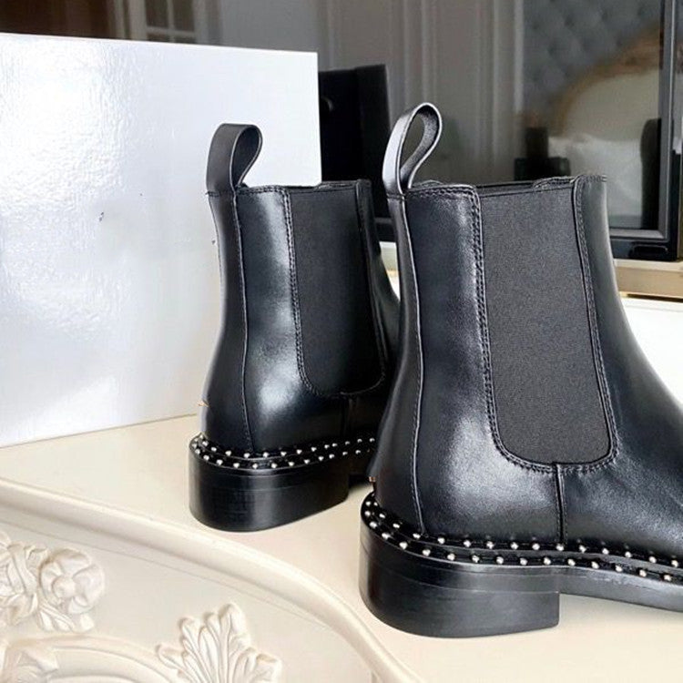 Short British Style Studded Leather Women's Boots