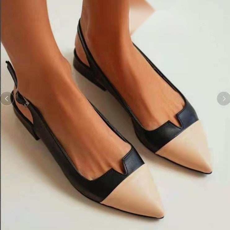 Spring 2024 Summer New Women's Shoes Pointed Flat Bottom Pumps Color Matching Low Heel Shoes