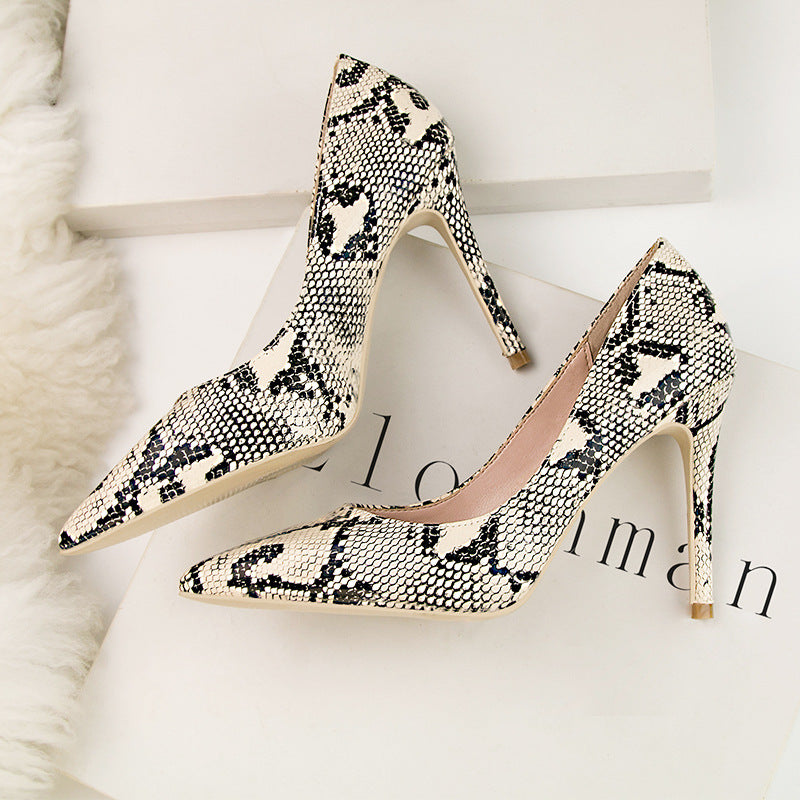 Snake Pattern High Heels