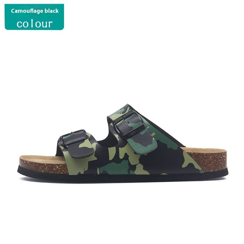 Buckle Flat Cork Slippers Summer Beach Buckle Sandals