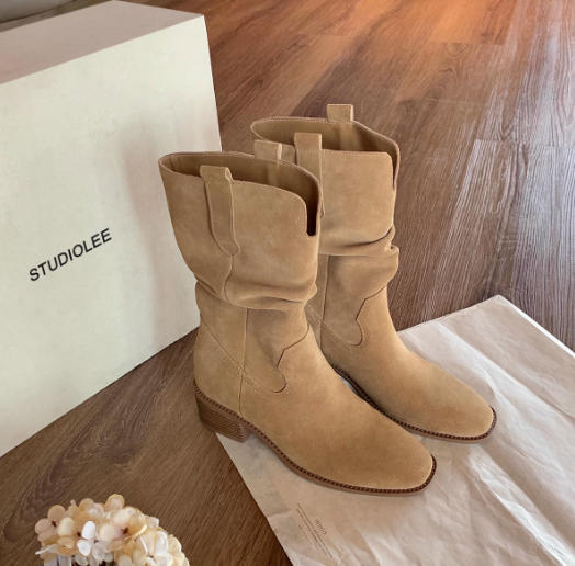 Leather Small Hight Increasing Boots for Women