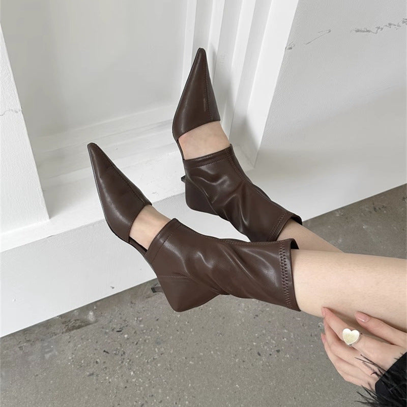 Womens French-style Pointed-toe Stiletto-heel Stretchy