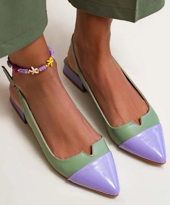 Spring 2024 Summer New Women's Shoes Pointed Flat Bottom Pumps Color Matching Low Heel Shoes