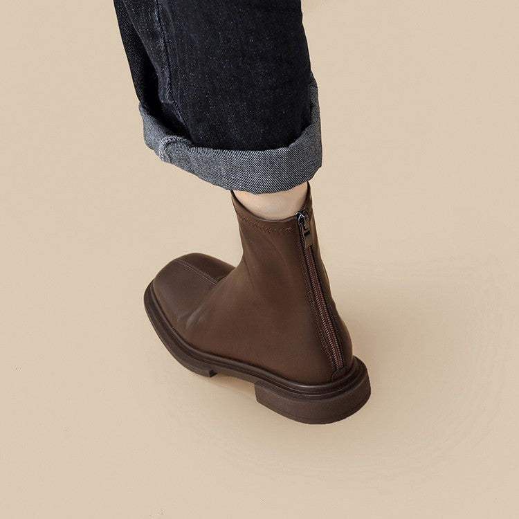 British Style Retro Square Front & Heel Boots for Women