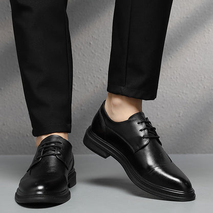 Men's Leather Soft Bottom Pointed Toe Lace-up Shoes