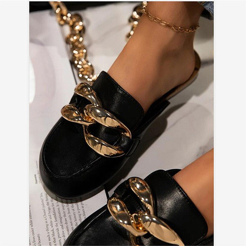 Baotou Slippers Women New Large Metal Buckle