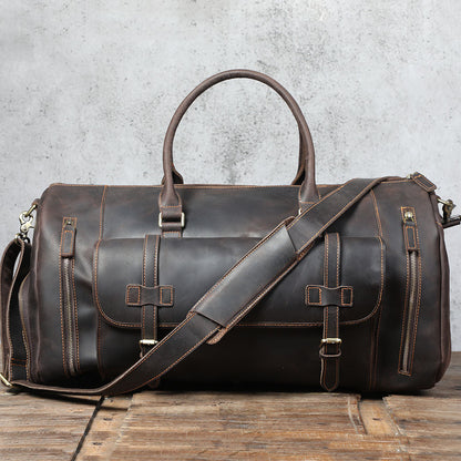 Retro Genuine Leather Super Large Capacity First Layer Cowhide Leather Hand Luggage Bag