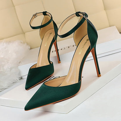 Pointed hollow suede women high heels