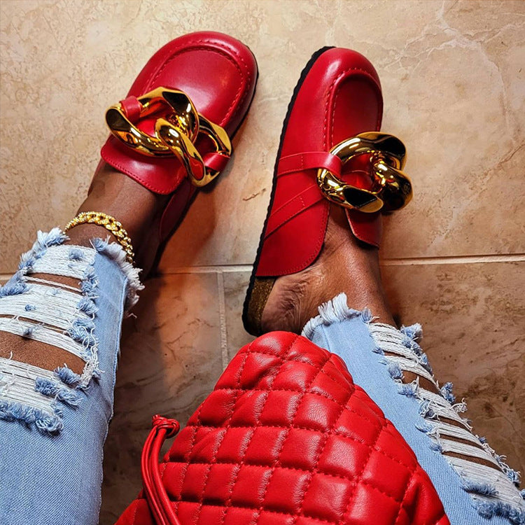 Baotou Slippers Women New Large Metal Buckle