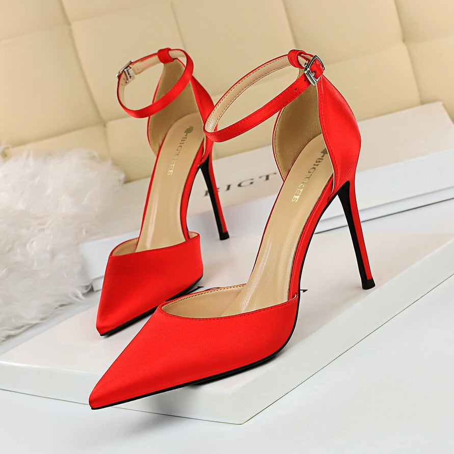 Pointed hollow suede women high heels