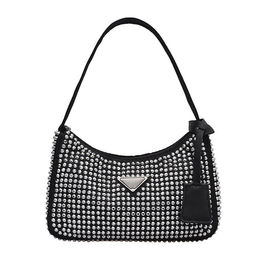 Pradà Black Satin Crystals Re-Edition 2000 Baguette Bag