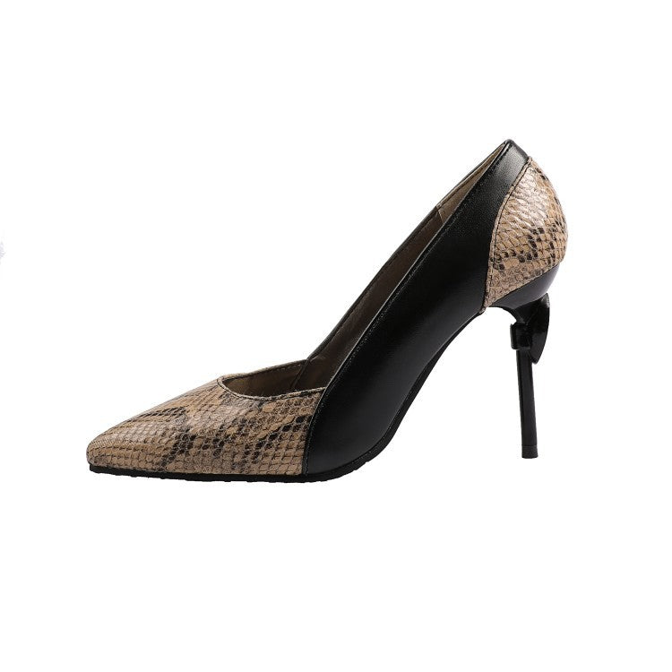 Snakeskin leather panel women high heels