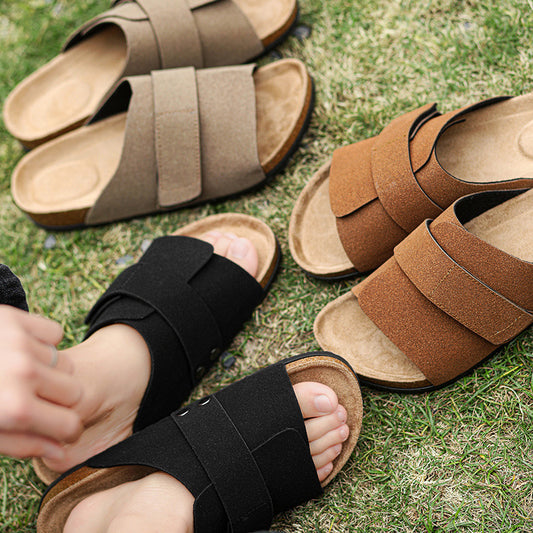 Double-Strap Cork Suede Slipper