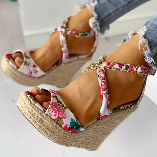 Women's Wedge Heel floral open toe summer shoes
