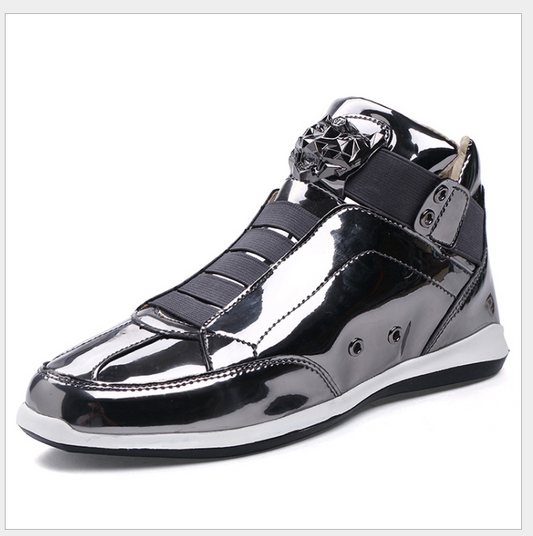 Street trendy men's Mid Top glossy shiny shoes