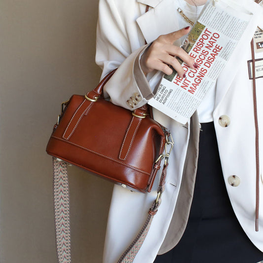 Genuine Leather Boston Shoulder Messenger Bag