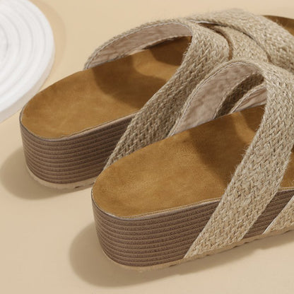 Woven Cross-strap Slippers Summer Platform Sandals Women’s Flat Beach Shoes