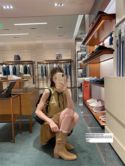 Leather Small Hight Increasing Boots for Women