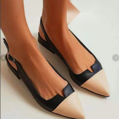 Spring 2024 Summer New Women's Shoes Pointed Flat Bottom Pumps Color Matching Low Heel Shoes
