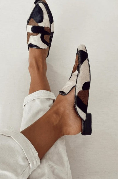 Women's Retro Pointed-toe Low Heel Cow or Horse Hair Shoes