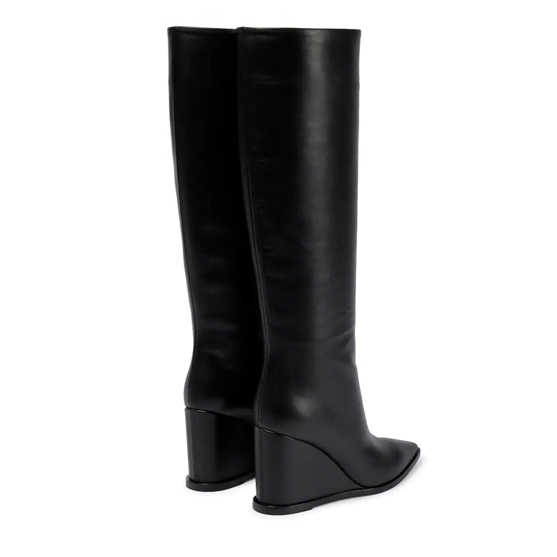 Women's Large Tube Circumference Leather Thick Leg Wedge High Boots