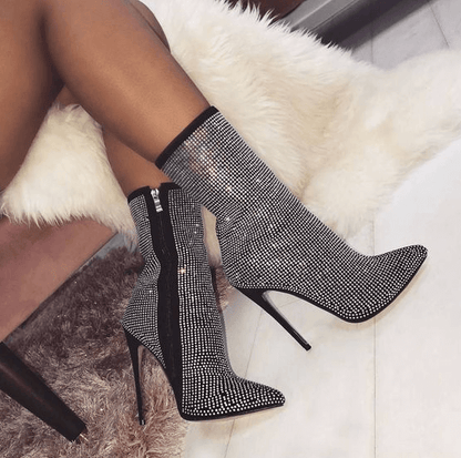 Sparkle Pointed High Heel Boots