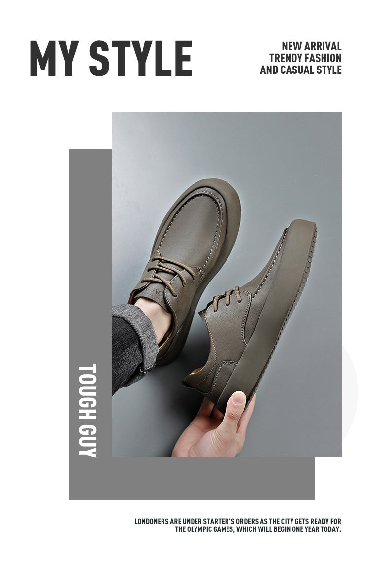 Men's Leather Flat Bottom Casual Sneakers Flexible & Light Low-top