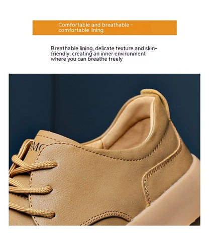 Men's Leather Flat Bottom Casual Sneakers Flexible & Light Low-top
