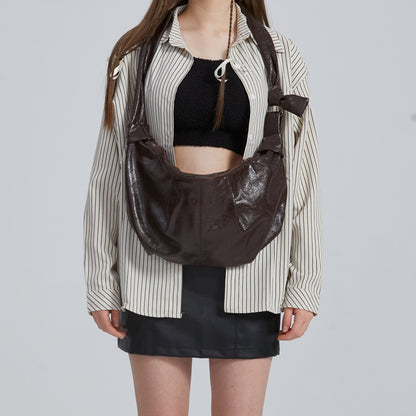 Large-capacity Retro French-style Niche Crossbody Bag A Croissant-shaped Pleated Bag