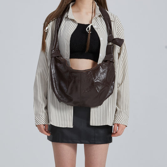 Large-capacity Retro French-style Niche Crossbody Bag A Croissant-shaped Pleated Bag