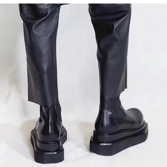 Thick Bottomed Round Head Mid-Top Barrel Handsome Women’s Boots