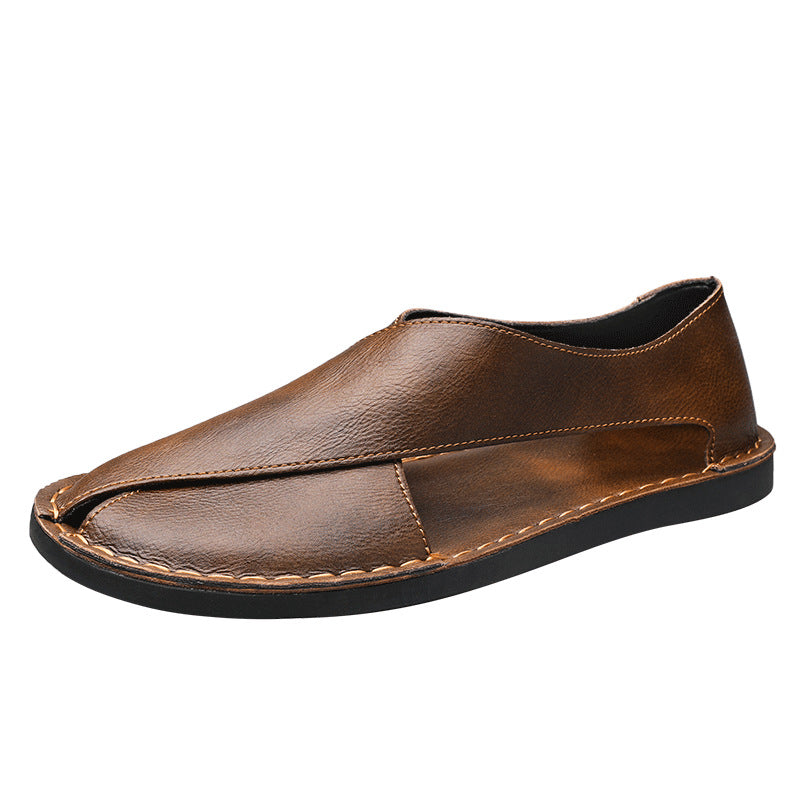Genuine Leather Breathable One Pedal Beach Sandals for Men
