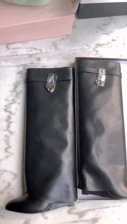 جديد إسفين السراويل الأحذية المعدنية قفل السراويل أزياء المرأة كم