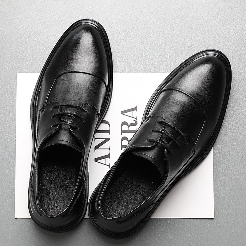 Men's Leather Soft Bottom Pointed Toe Lace-up Shoes
