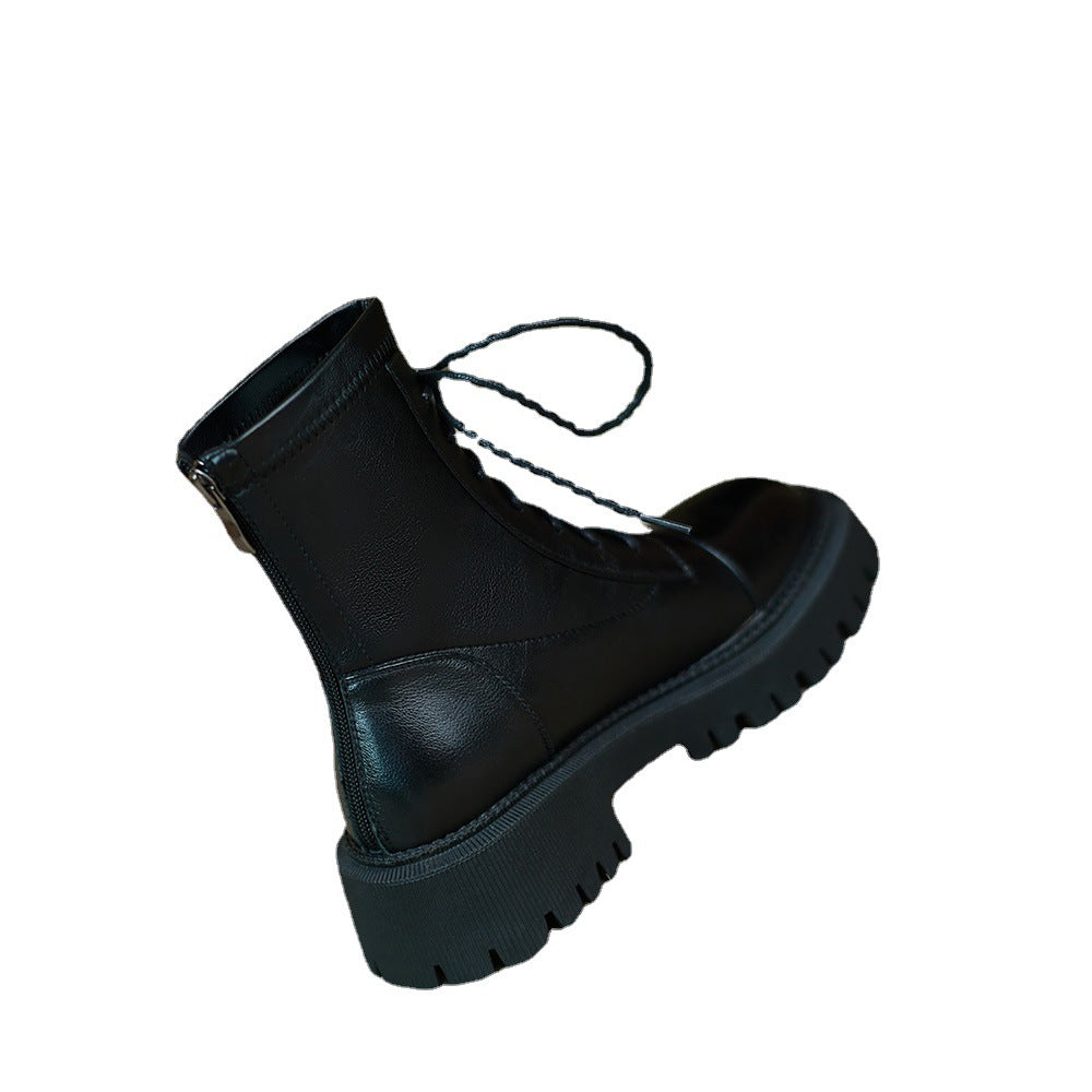 Soft Leather Mid-tube British Thin Thick-soled Women's Short Boots