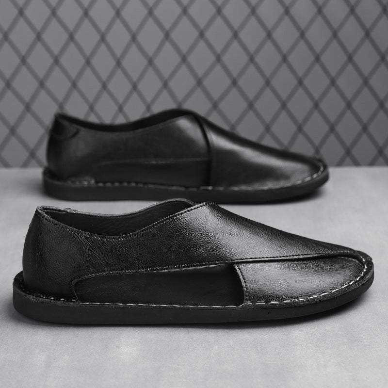 Genuine Leather Breathable One Pedal Beach Sandals for Men
