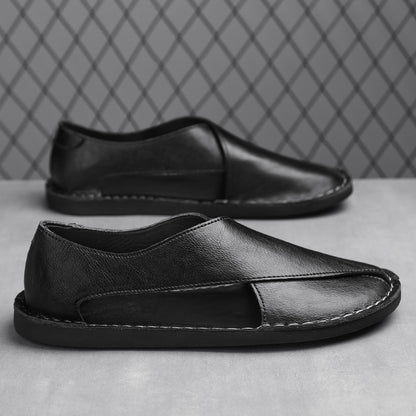 Genuine Leather Breathable One Pedal Beach Sandals for Men