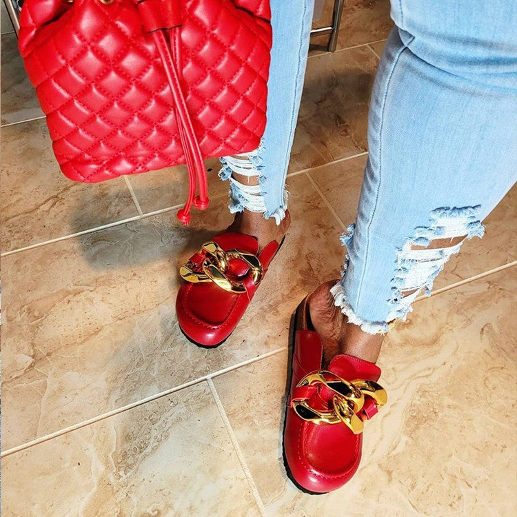 Baotou Slippers Women New Large Metal Buckle