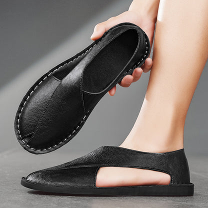 Genuine Leather Breathable One Pedal Beach Sandals for Men